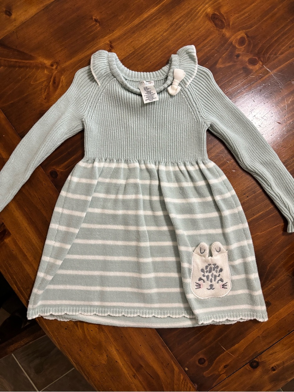 Max Studio Mint Green and White Striped Knit Dress with Bunny Pocket
